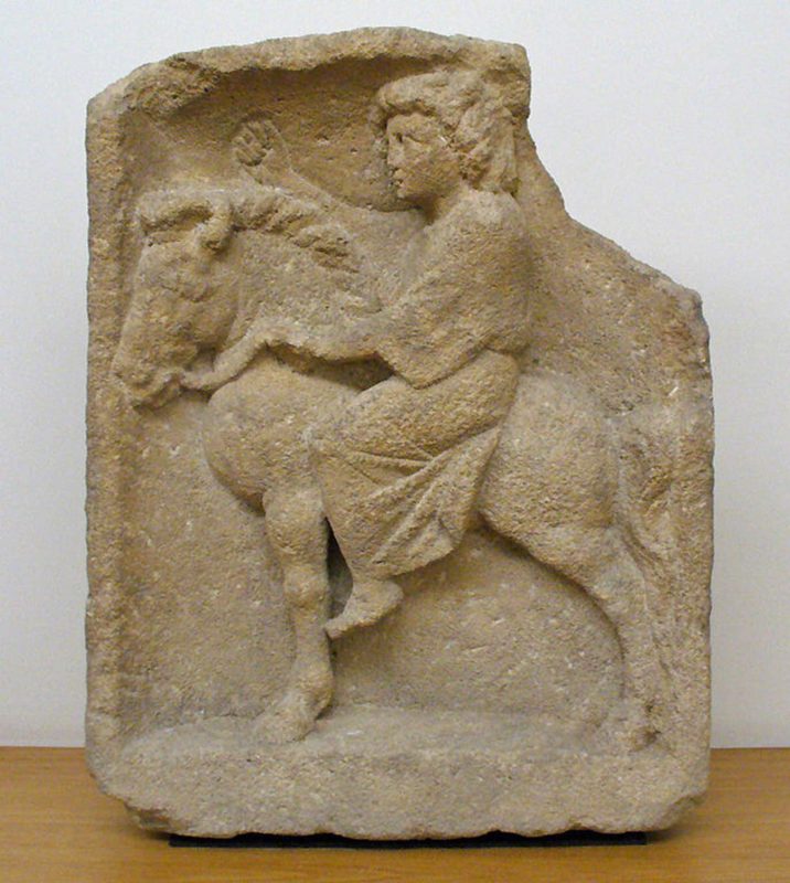 Stone relief carving Epona on horseback